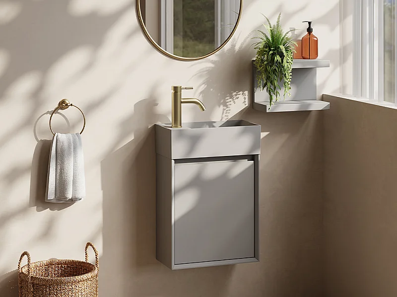 Meuble lave main suspendu avec vasque en résine beige mat - Beige mat - 40 x 25.5 x 57 cm - SOREL