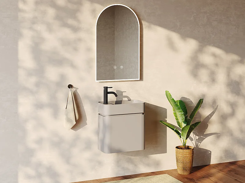 Meuble lave main suspendu avec vasque en résine - Beige mat - 45 x 25 x 48 cm - JONSA