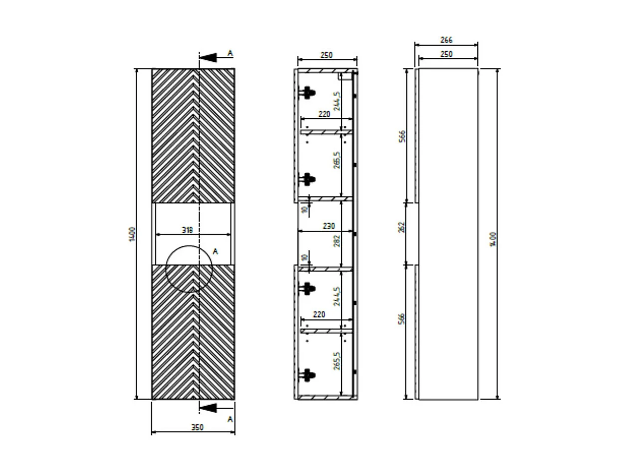 Herringbone bathroom cabinet tower with niche - Beige - H140 cm - DORIONI