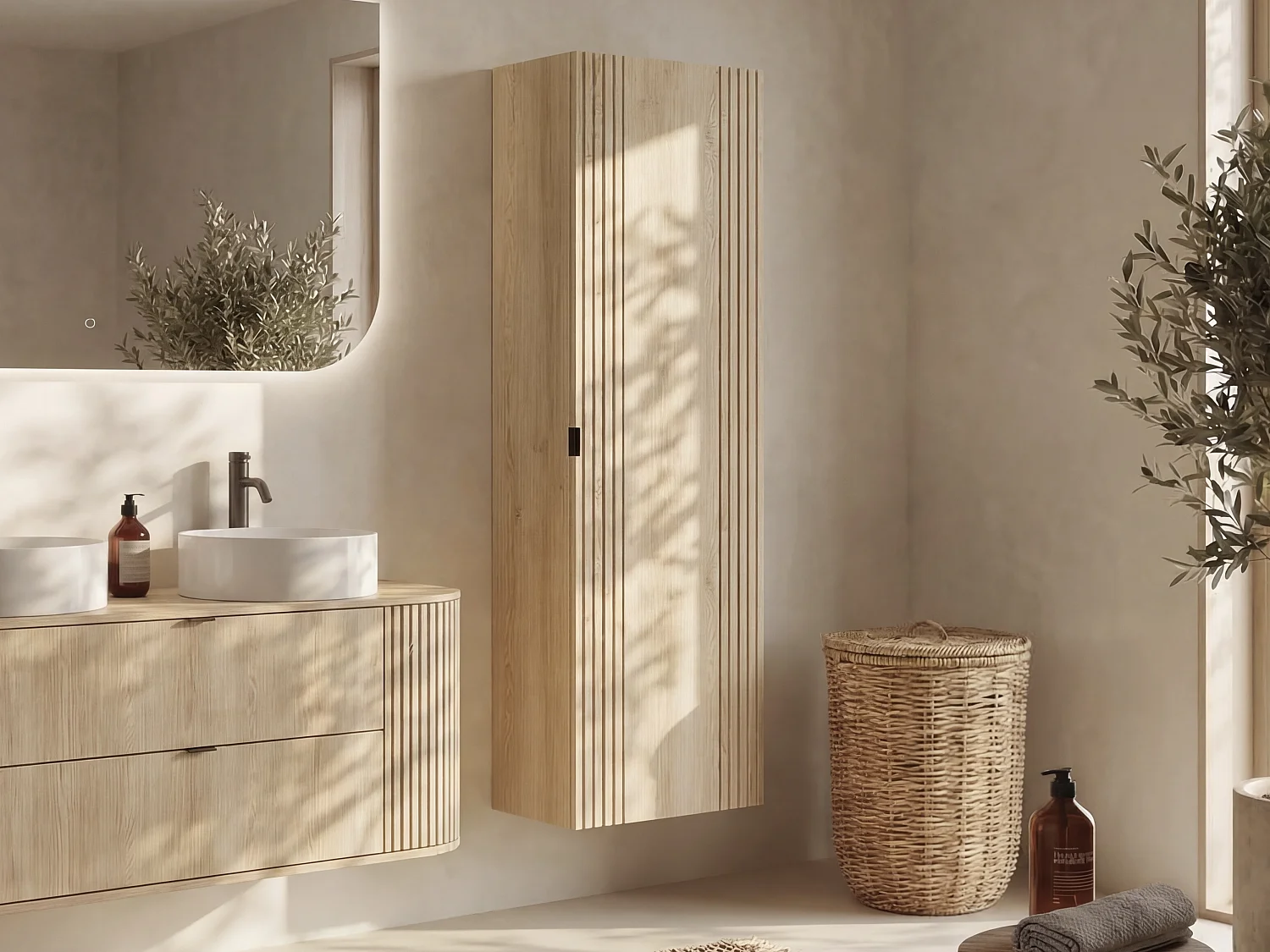 Colonne de salle de bain suspendue - Coloris naturel clair - H140 cm - FILOR