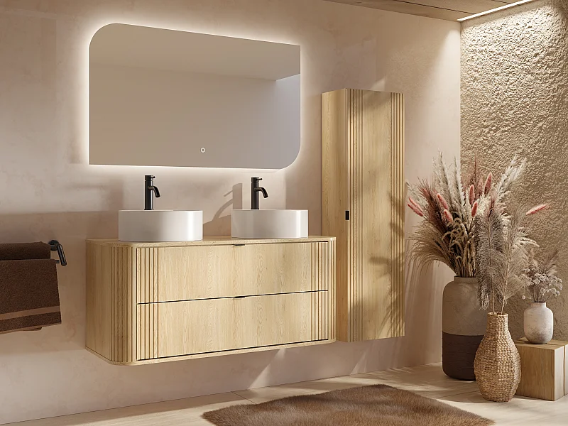 Colonne de salle de bain suspendue - Coloris naturel clair - H140 cm - FILOR