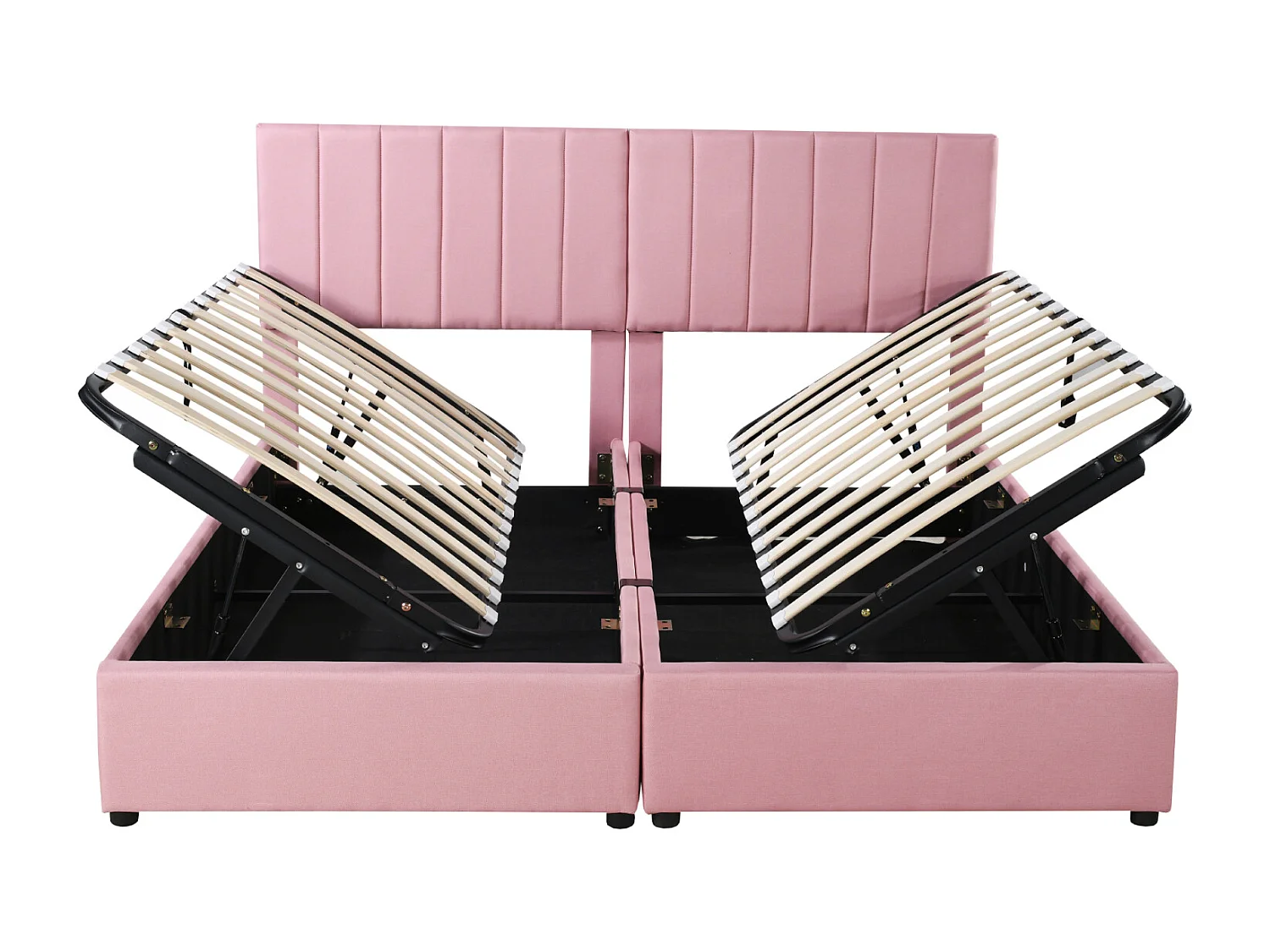Cama doble tapizada de 180x200 cm con almacenaje hidráulico, compartimento superior de almacenaje en lino suave, cama multifuncional, rosa
