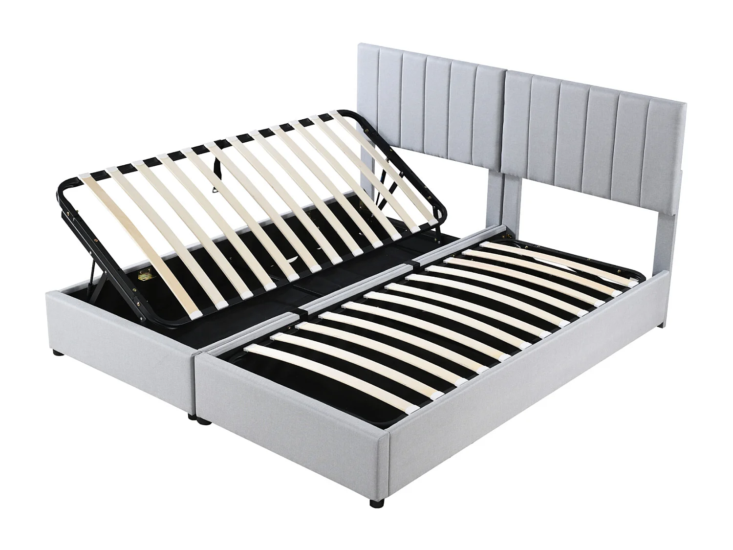 Tweepersoonsbed 180x200 cm in grijs linnen met hydraulisch opbergvak, multifunctioneel bed – praktisch en modern design