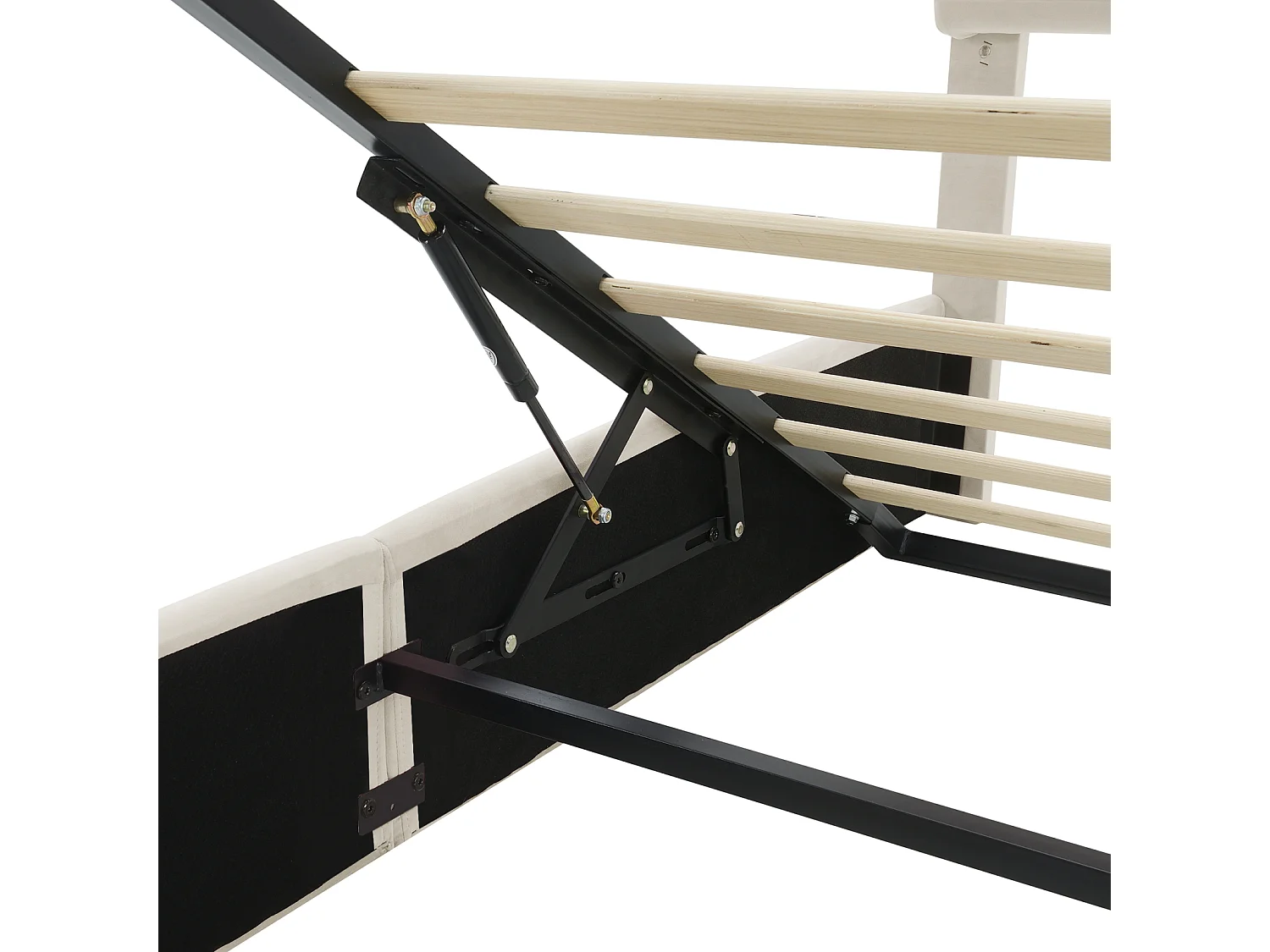 Lit double 140x200cm en velours beige avec LED, coffre de rangement hydraulique et 2 poufs de rangement – Lit moderne et élégant