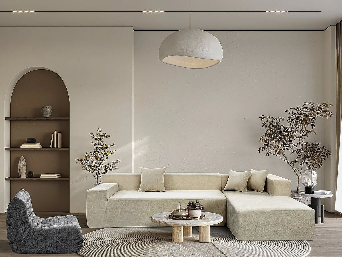 Canapé d'angle en tissu texturé "Tessaro" - 4 places - Beige