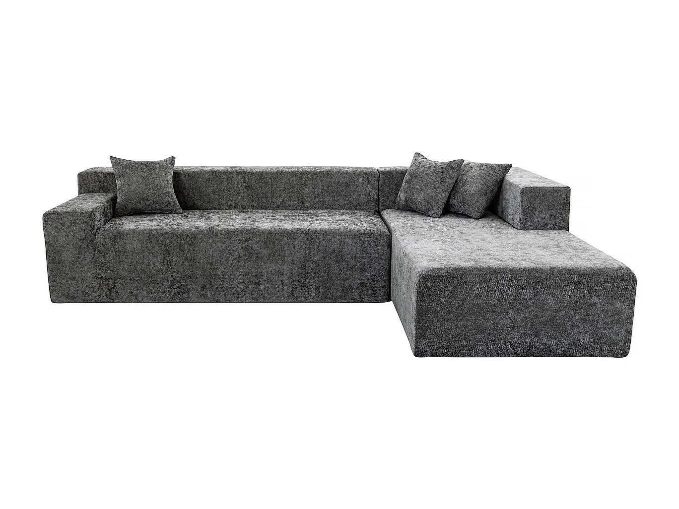 Ecksofa 4-Sitzer Tessaro grau aus strukturiertem Stoff, hochdichte Schaumstofffüllung, Schnellaufbau, modernes Design