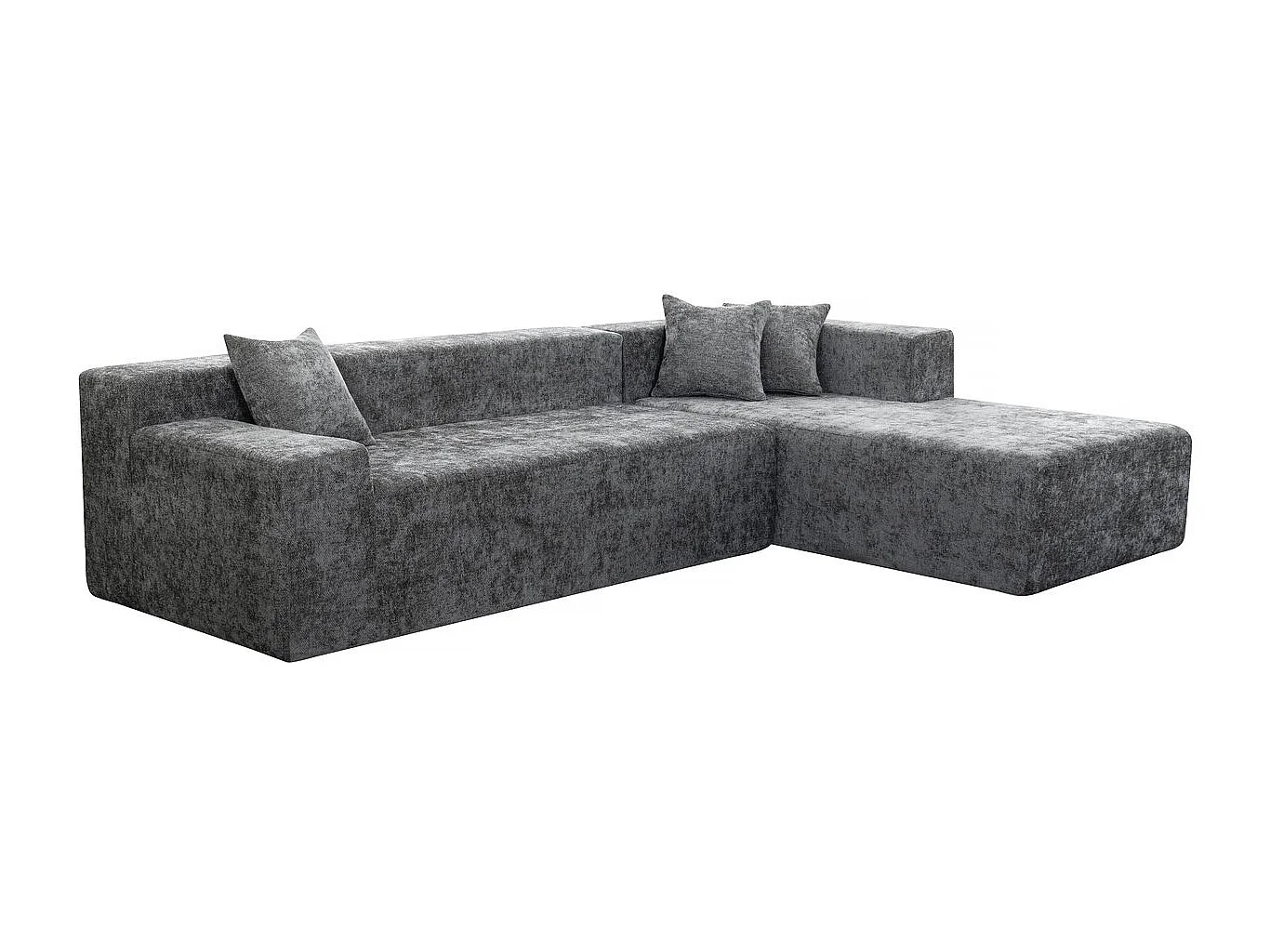 Ecksofa 4-Sitzer Tessaro grau aus strukturiertem Stoff, hochdichte Schaumstofffüllung, Schnellaufbau, modernes Design
