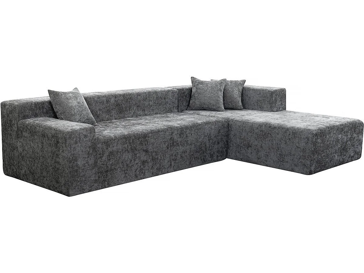 Narożna sofa "Tessaro" z teksturowanej tkaniny - 4-osobowa - szara
