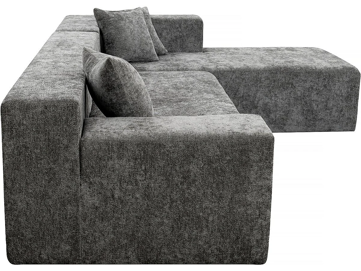 Narożna sofa "Tessaro" z teksturowanej tkaniny - 4-osobowa - szara