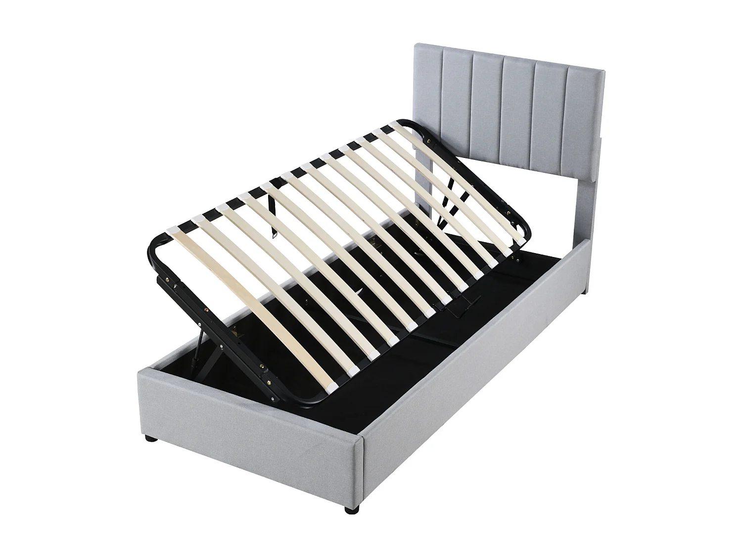 Lit box enfant 90x200 cm en lin gris doux avec rangement hydraulique – Lit sécurisé, fonctionnel et élégant pour chambre enfant