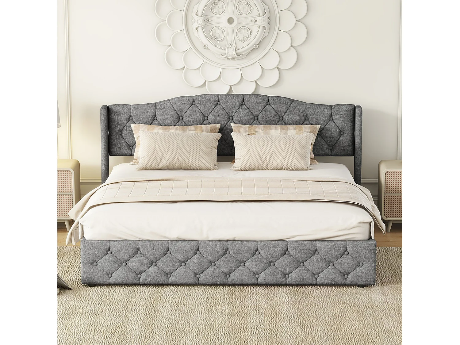 Letto multifunzionale 180x200 cm con contenitore idraulico – Letto pratico e moderno, salvaspazio, design elegante, grigio