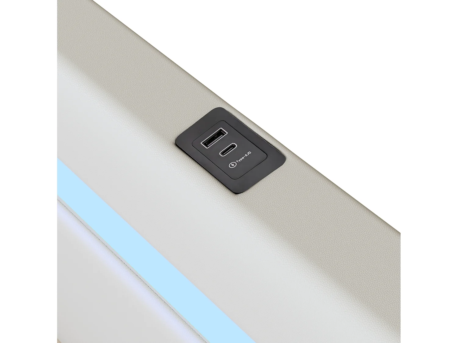 Lit enfant 90x200cm en similicuir avec éclairage LED, lecteur Bluetooth, USB et espace de rangement, Lit junior moderne