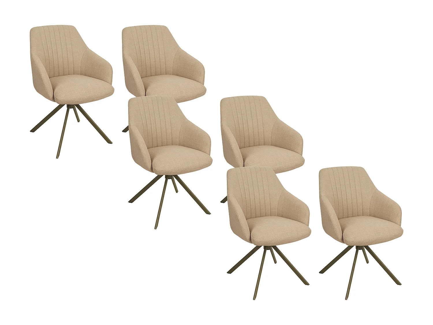Lot de 6 chaises pivotantes avec accoudoirs en tissu texturé et métal bronze - Beige - TIVONA