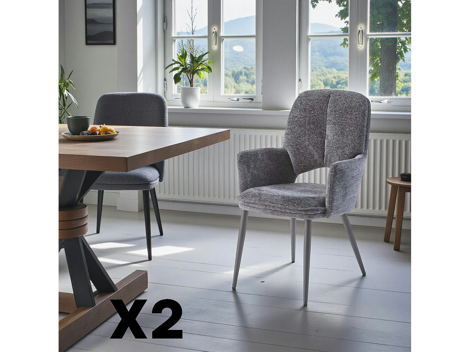 Fauteuil de table gris foncé à dossier ouvert (lot de 2) LIGURIE