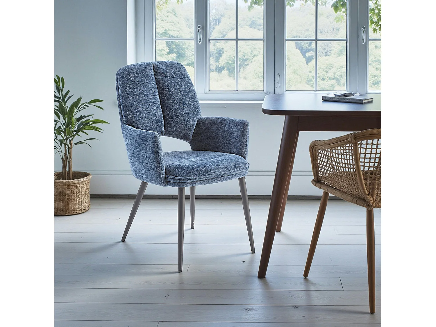 Fauteuil de table bleu à dossier ouvert (lot de 2) LIGURIE