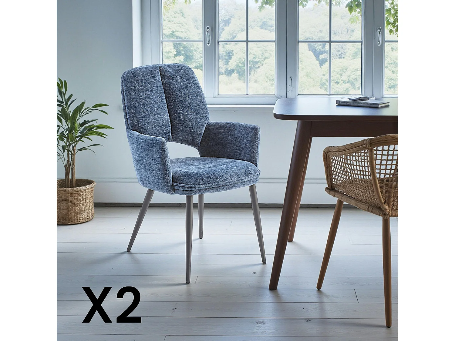 Fauteuil de table bleu à dossier ouvert (lot de 2) LIGURIE