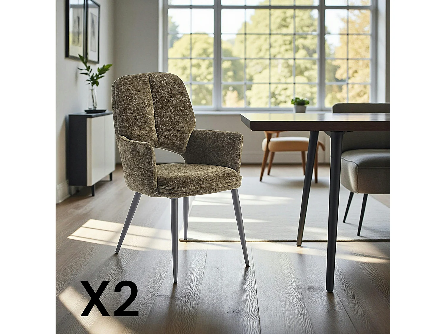 Fauteuil de table vert à dossier ouvert (lot de 2) LIGURIE