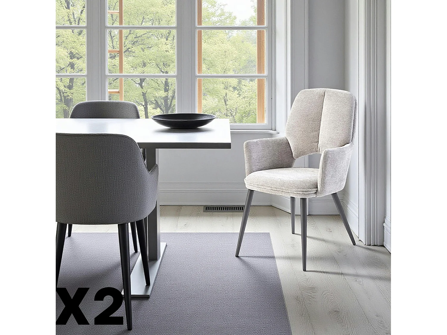 Fauteuil de table gris à dossier ouvert (lot de 2) LIGURIE