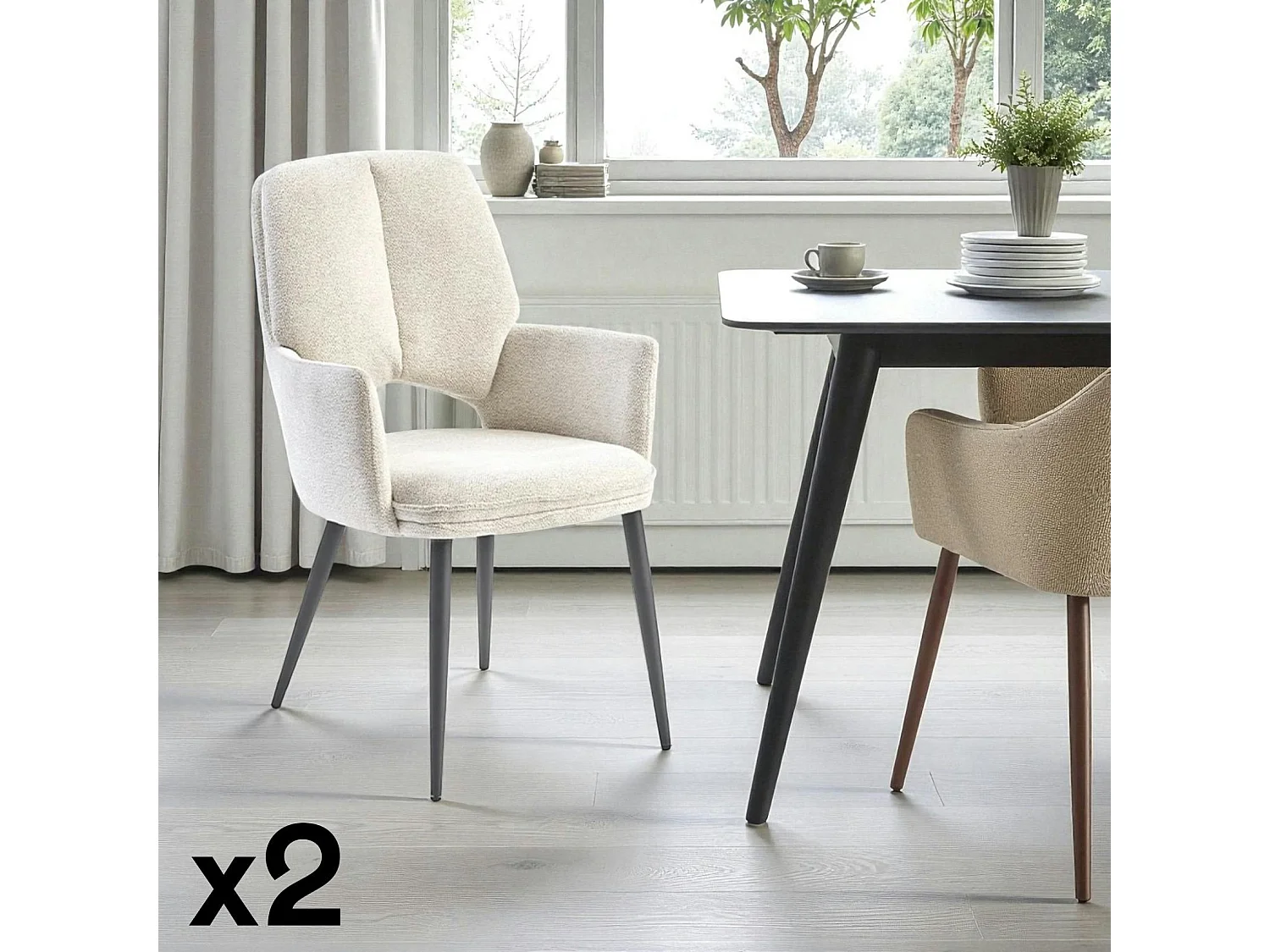 Fauteuil de table beige à dossier ouvert (lot de 2) LIGURIE