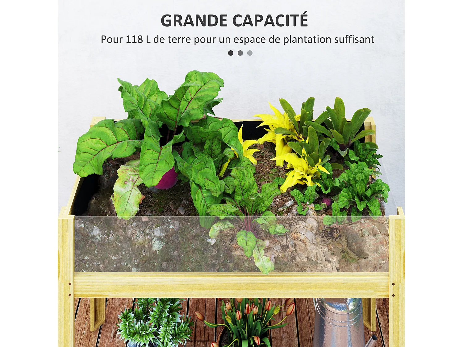 Jardinière sur pied design 2 panneaux acryliques transparents - inserts irrigation, feutre drainage inclus - bois sapin pré-huilé