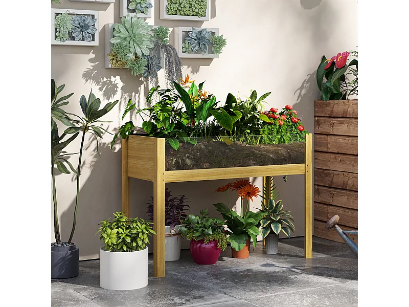 Jardinière sur pied design 2 panneaux acryliques transparents - inserts irrigation, feutre drainage inclus - bois sapin pré-huilé