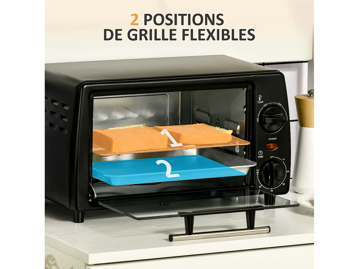 Mini four électrique 750W 10L - grille, plateau - température réglable 100-230°C, timer - noir