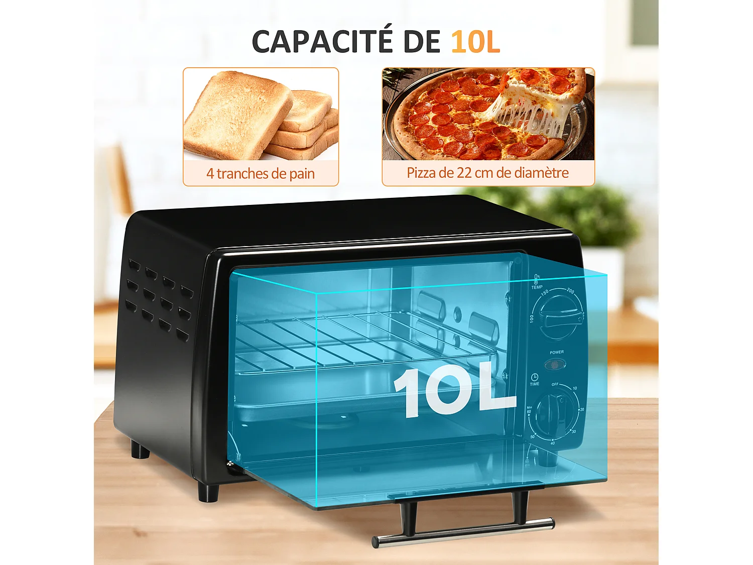 Mini four électrique 750W 10L - grille, plateau - température réglable 100-230°C, timer - noir