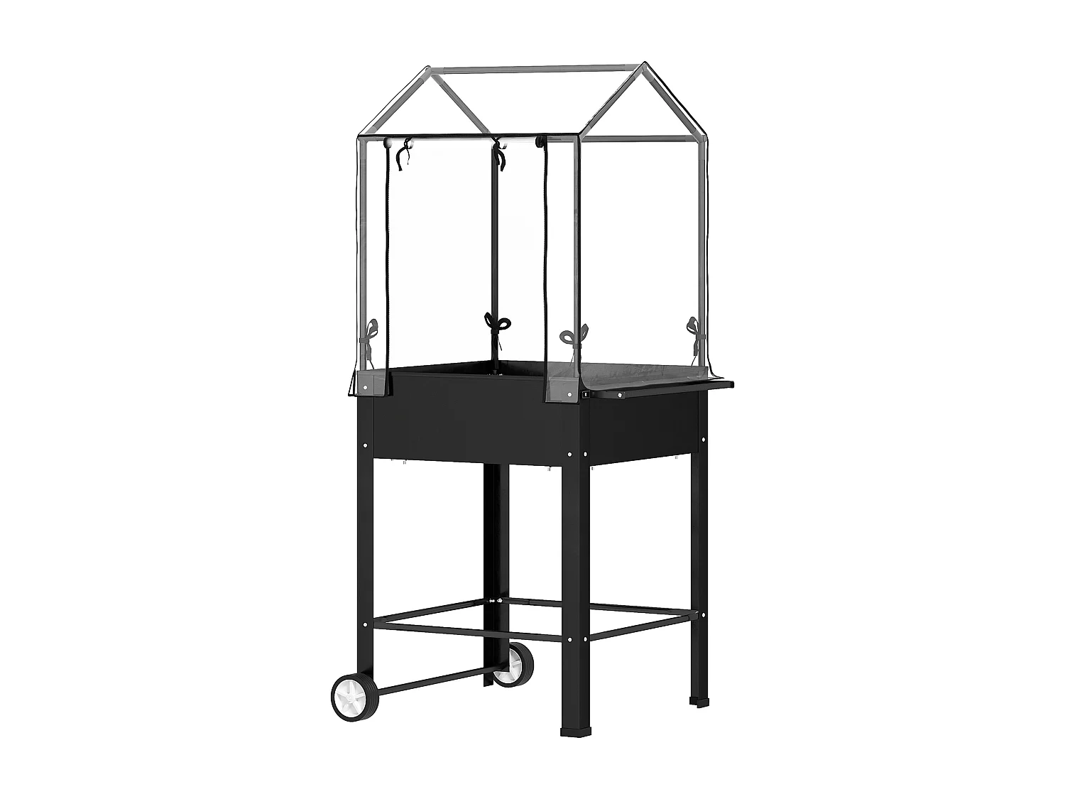 Jardinière sur pied avec serre - carré potager sur pied - 2 roues - 67 x 69 x 147 cm - métal PVC noir