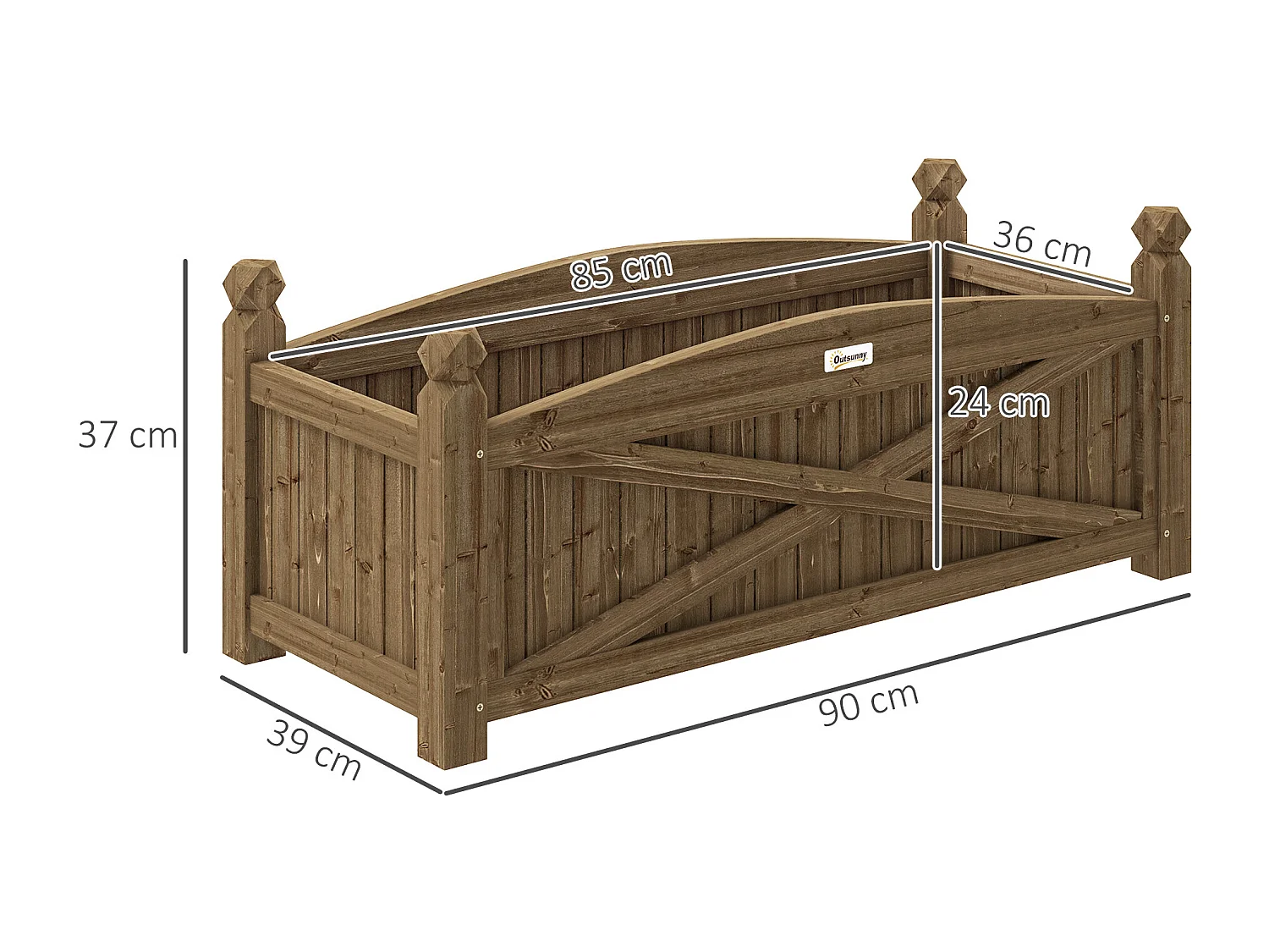 Jardinière en bois style rustique chic sur pied - dim. 90 x 39 x 37 cm - inserts d'irrigation intégrés - bois sapin traité
