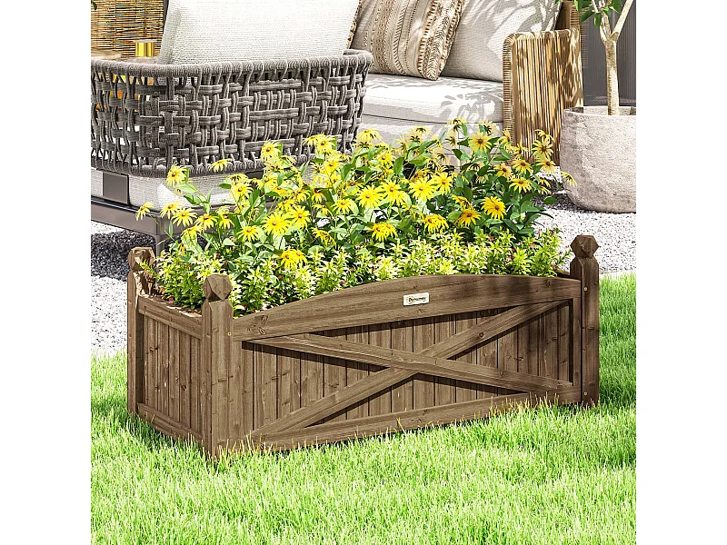 Jardinière en bois style rustique chic sur pied - dim. 90 x 39 x 37 cm - inserts d'irrigation intégrés - bois sapin traité