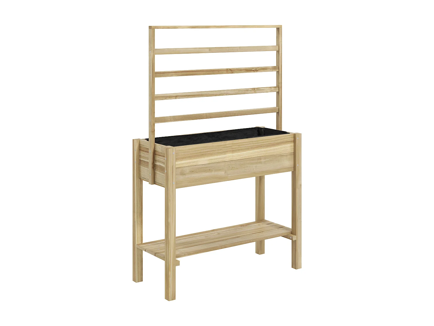 Jardinière sur pied avec treillis haut dim. 88 x 37 x 137 cm - étagère, feutre et drainage - bois pré-huilé