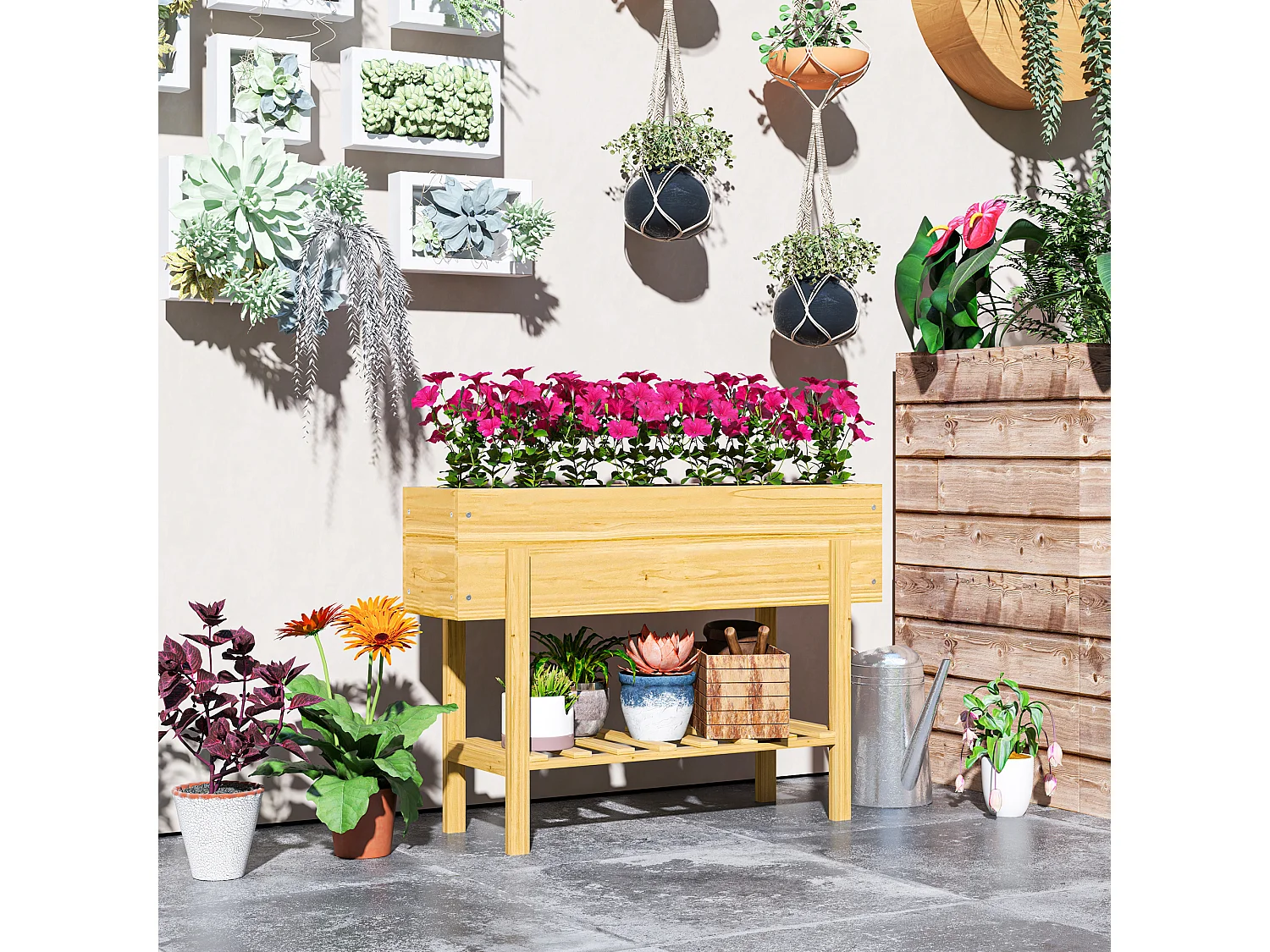 Jardinière sur pied - étagère - inserts d'irrigation, feutre drainage inclus - bois sapin pré-huilé