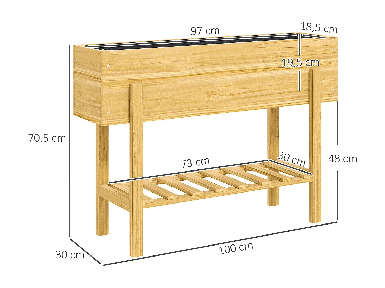 Jardinière sur pied - étagère - inserts d'irrigation, feutre drainage inclus - bois sapin pré-huilé