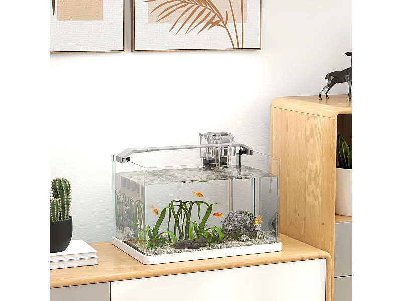 Aquarium en verre 20L - éclairage LED, pompe à filtre - blanc