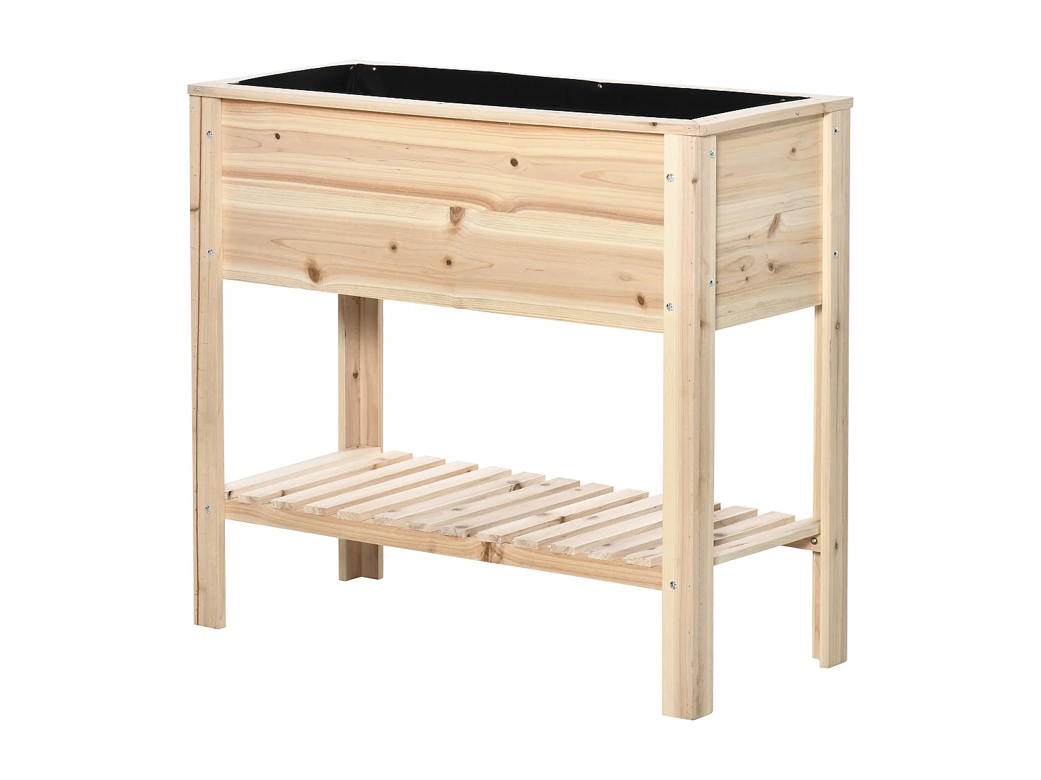 Jardinière sur pied potager dim. 90 x 40 x 81 cm  - étagère - inserts d'irrigation, géotextile inclus - bois sapin pré-huilé