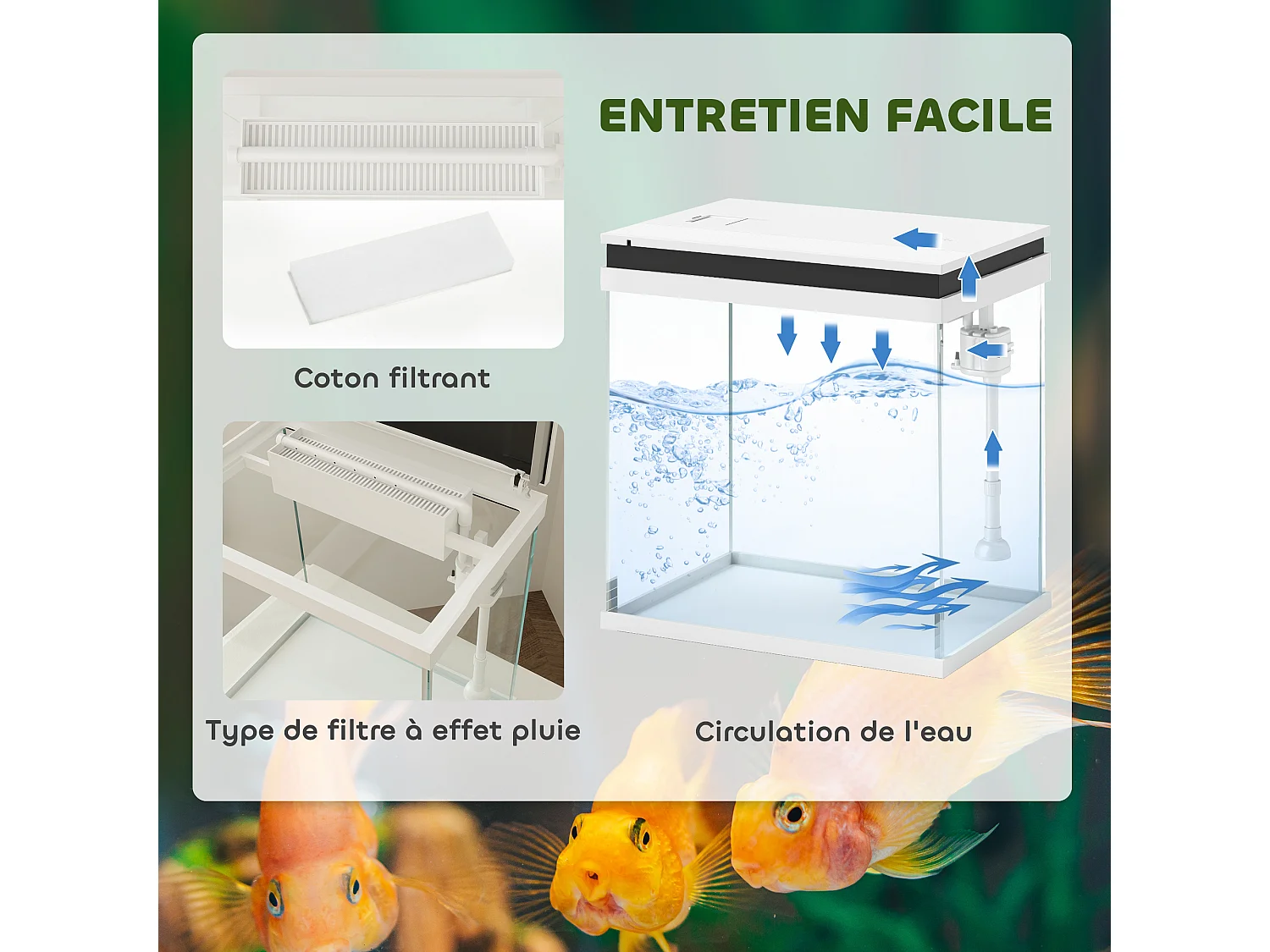 Aquarium en verre 14L - système de filtration, éclairage LED, pompe à eau, couvercle - blanc