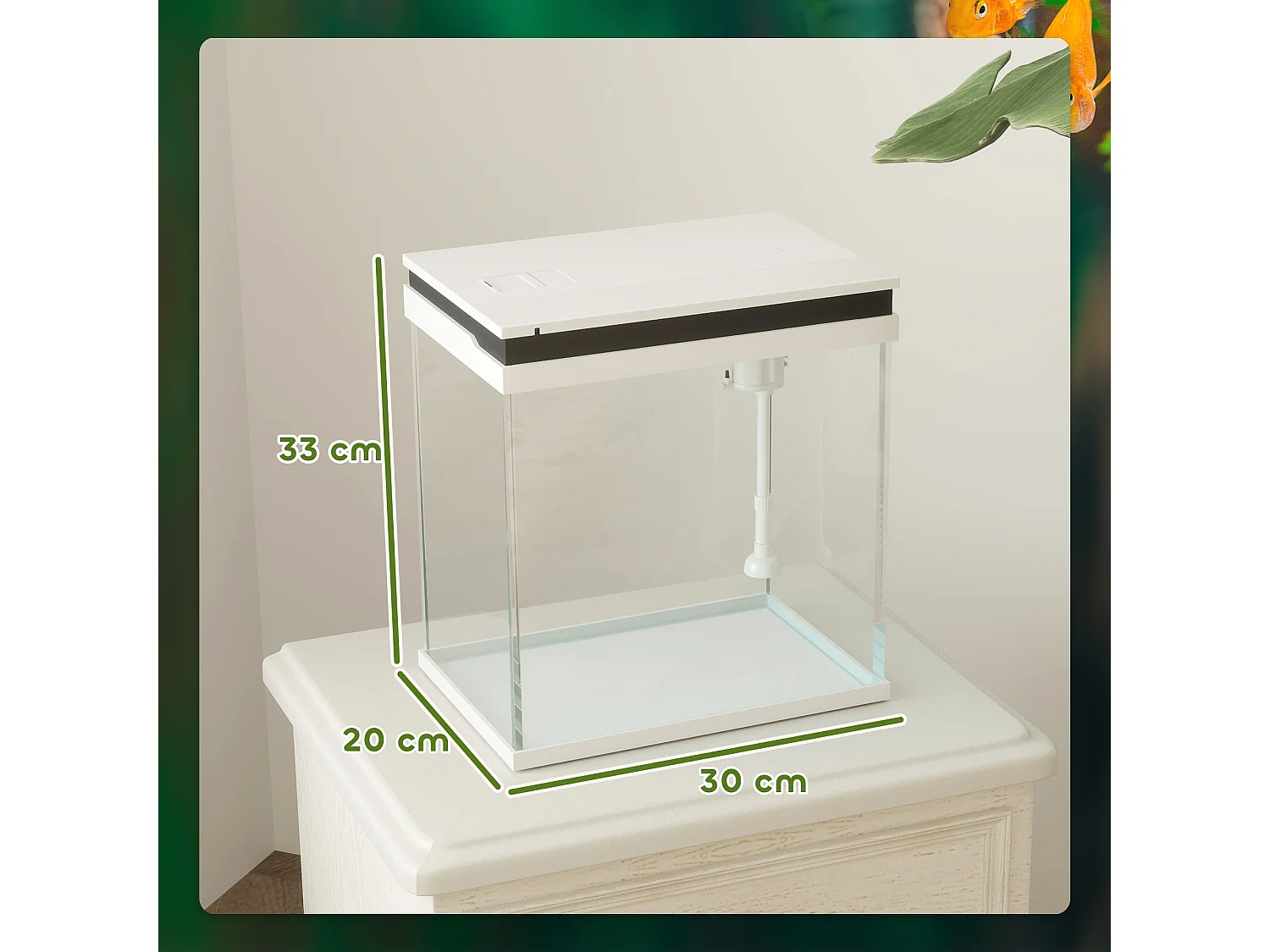 Aquarium en verre 14L - système de filtration, éclairage LED, pompe à eau, couvercle - blanc