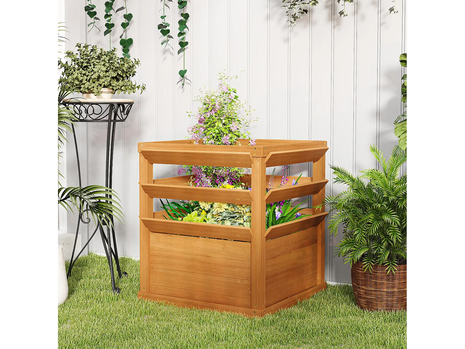 Jardinière avec treillis façon persienne dim. 65L x 65l x 73H cm bois de sapin pré-huilé