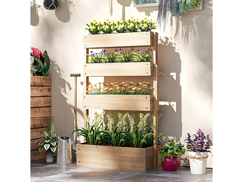 Jardinière bois 4 niveaux - inserts d'irrigation, feutres de drainage - dim. 88 x 45 x 140 cm - bois sapin pré-huilé