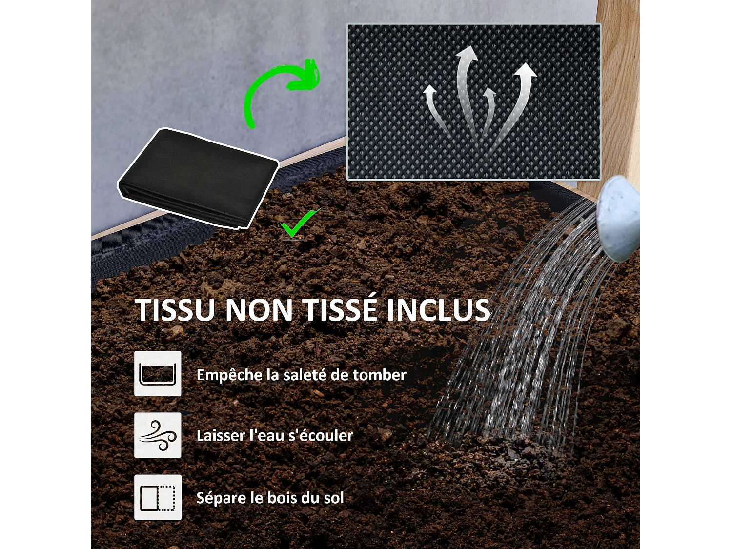 Jardinière bois 4 niveaux - inserts d'irrigation, feutres de drainage - dim. 88 x 45 x 140 cm - bois sapin pré-huilé