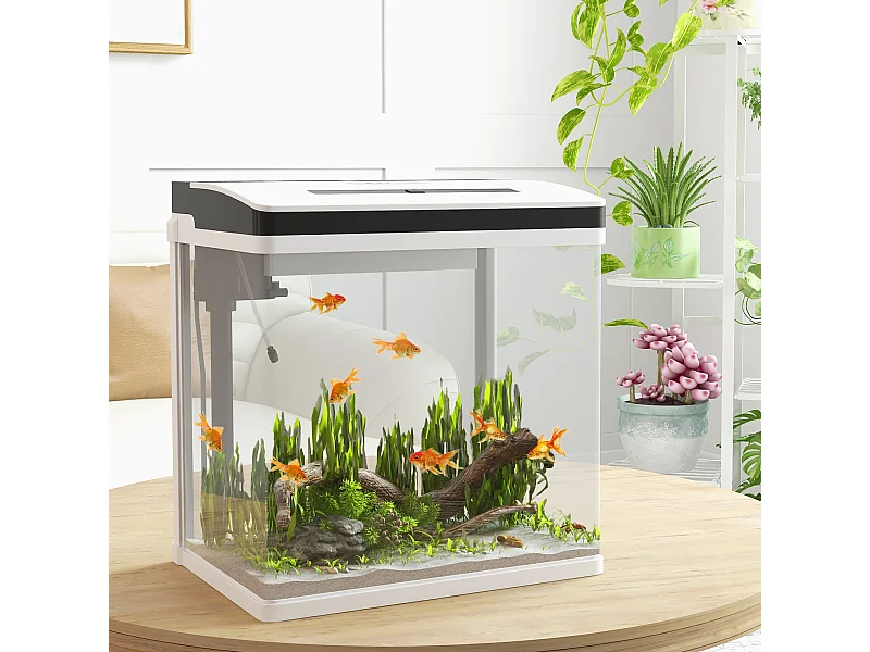 Aquarium en verre 28L - filtre couvercle lumière LED - blanc