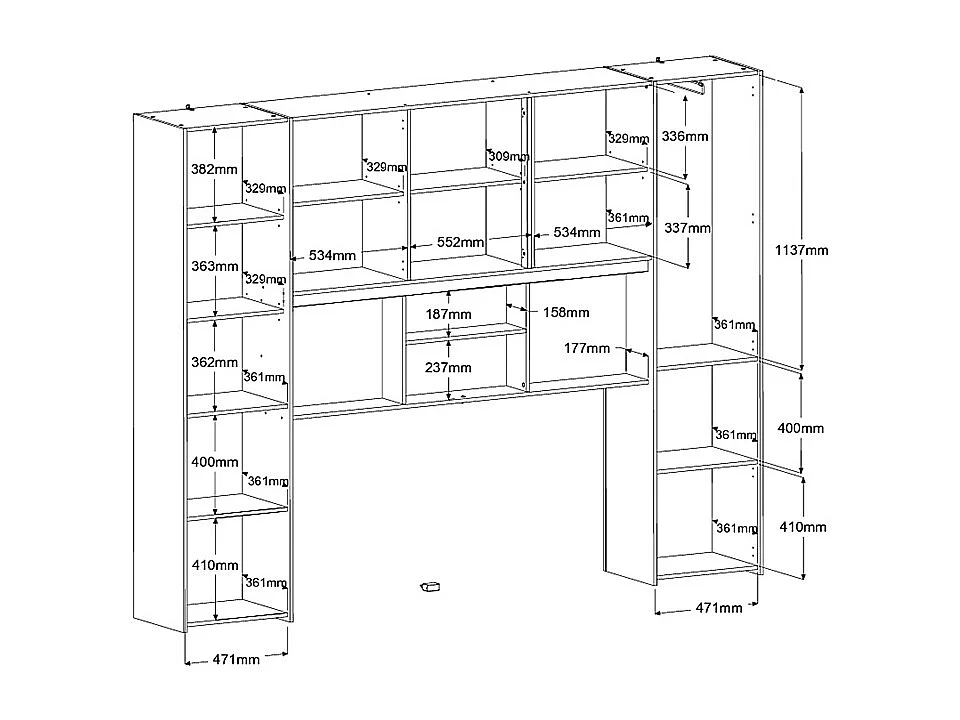 Lit pont 140 x 190 cm avec rangements - Avec LEDs - Coloris : Beige et naturel - DOMELITO