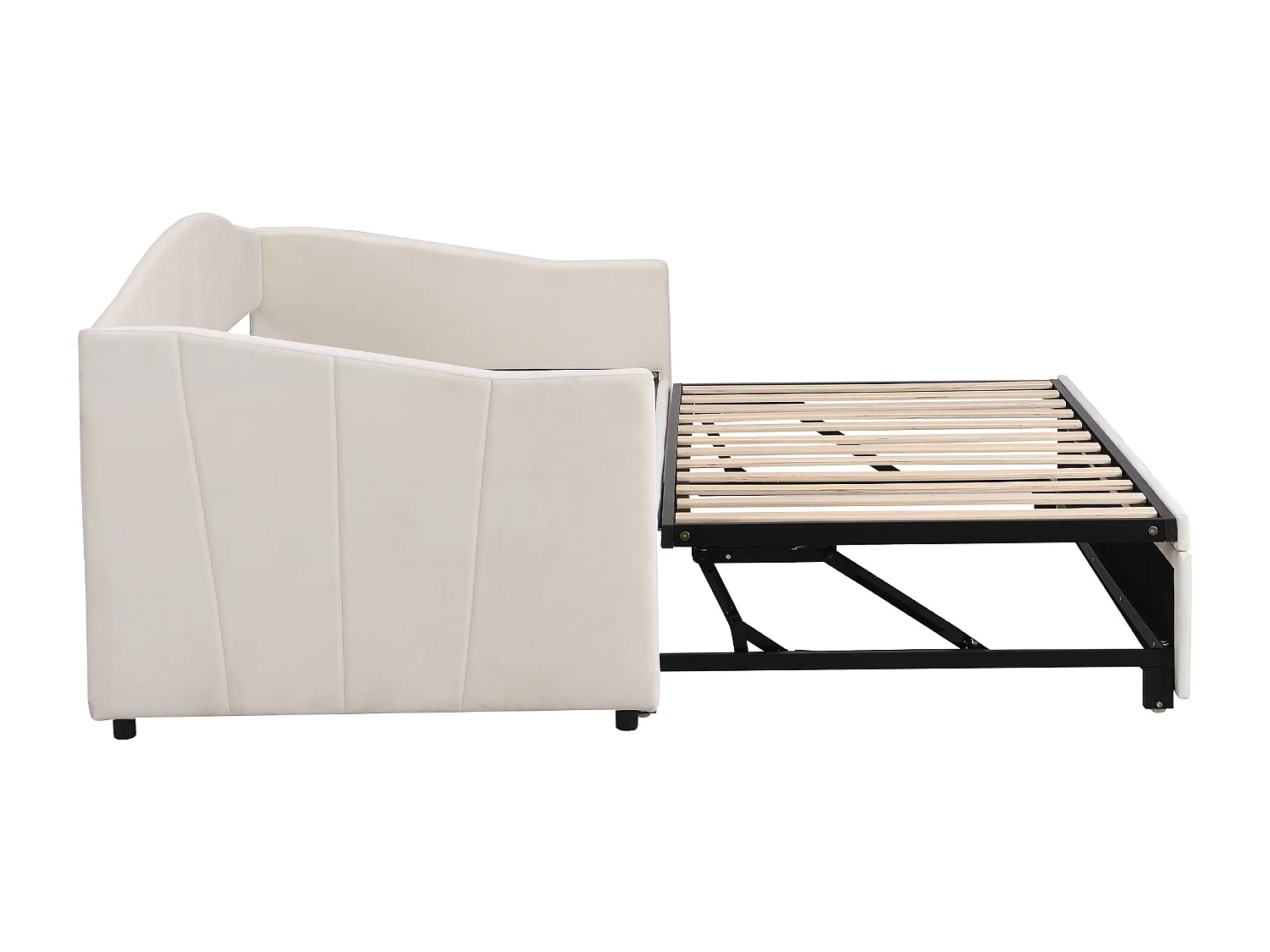 Lit banquette 212x184x72 cm avec Sommier à lattes extensible accoudoirs en beige pour Adulte et adolescent
