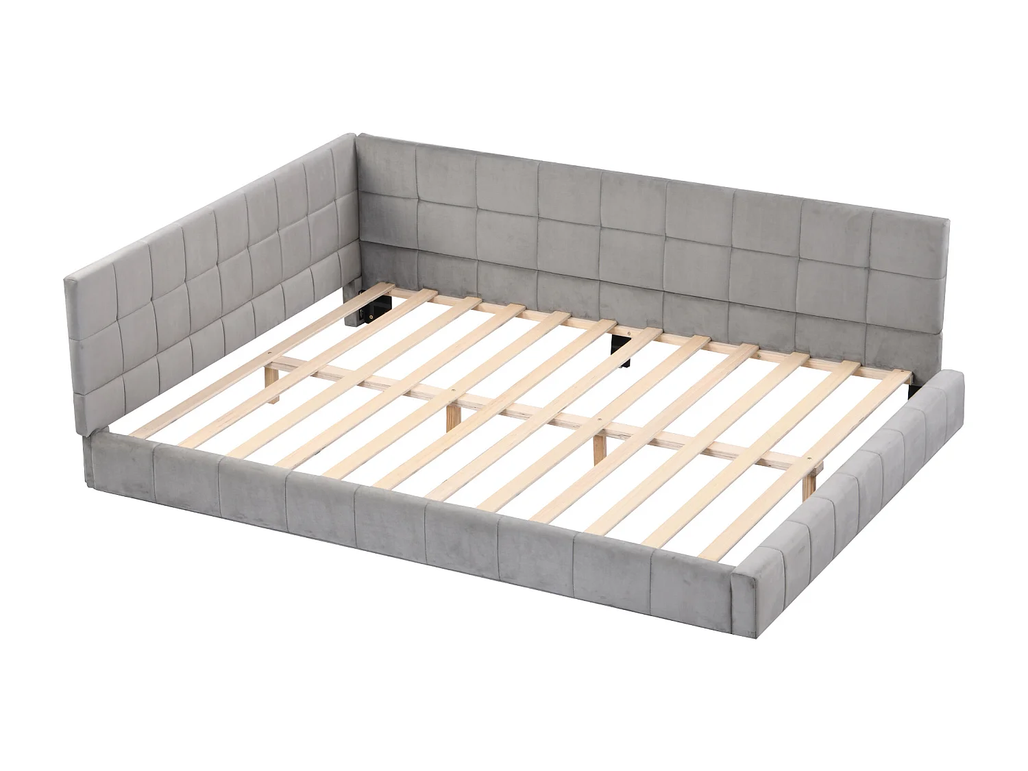 Lit banquette 206x147x62.5 cm avec Cadre de lit à lattes Revêtement en velours en gris pour Salon et chambre