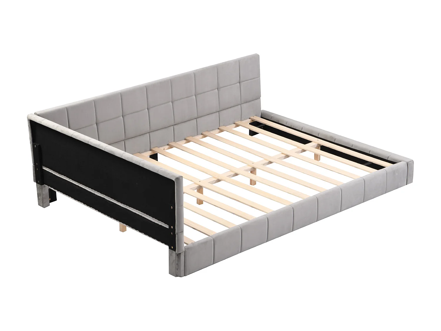Lit banquette 206x147x62.5 cm avec Cadre de lit à lattes Revêtement en velours en gris pour Salon et chambre