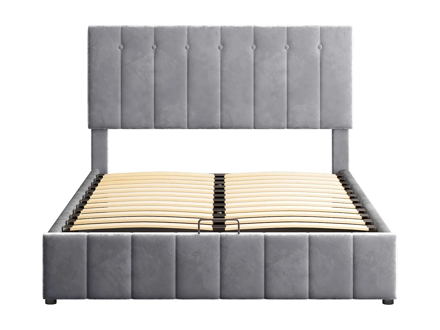 Lit Coffre 203x144.5x106 cm avec table de chevet réglable en hauteur et compartiments de rangement en gris pour adultes et adolescents