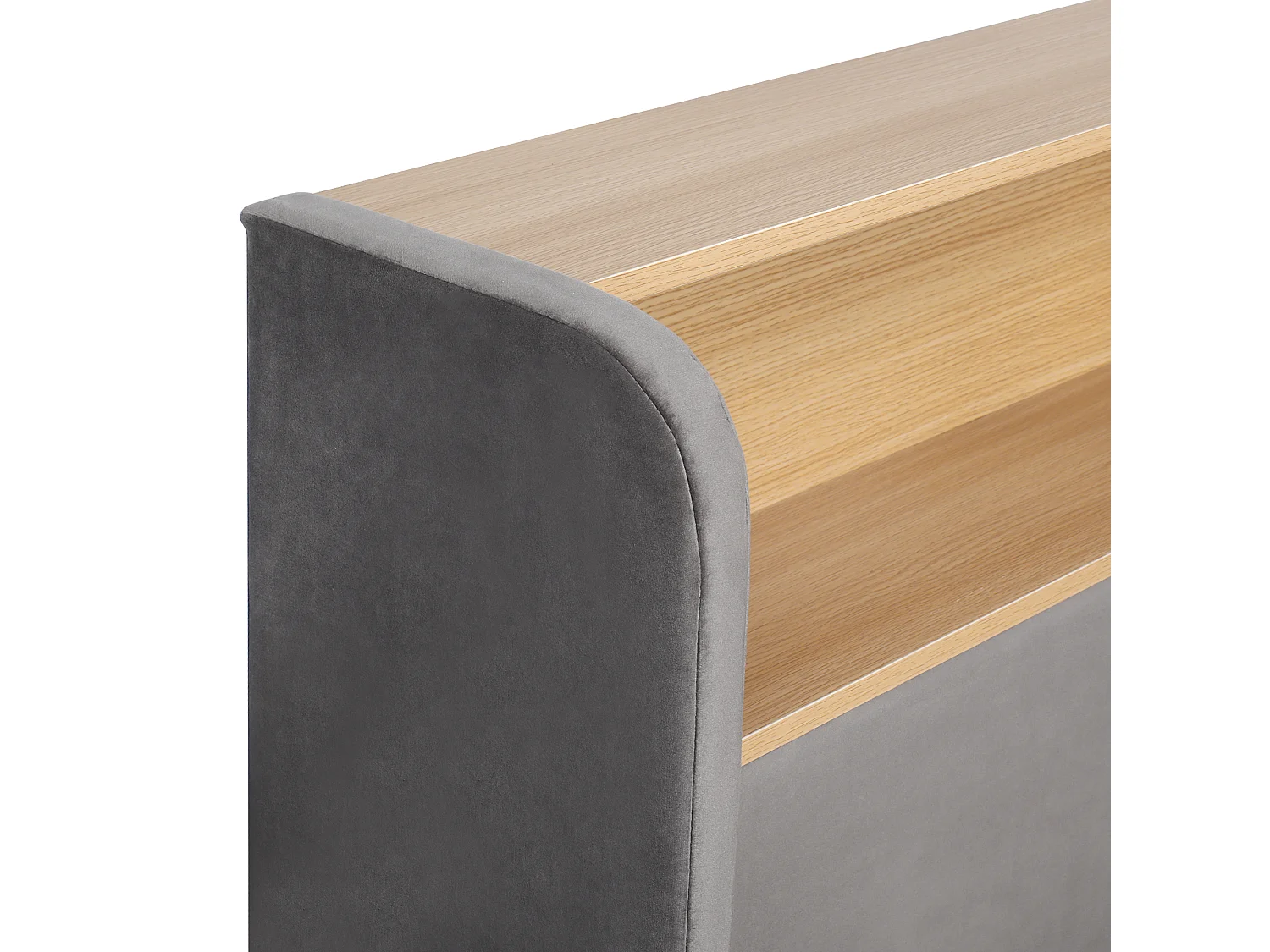 Lit coffre 140x200cm avec LED Port USB et dossier tissu de velours en gris pour enfants et adultes (sans matelas)