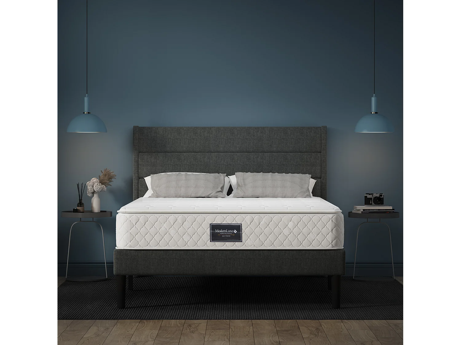 Lit coffre 165×203cm avec LED tête de lit cadre espace de rangement - PU - Blanc - (Avec matelas)