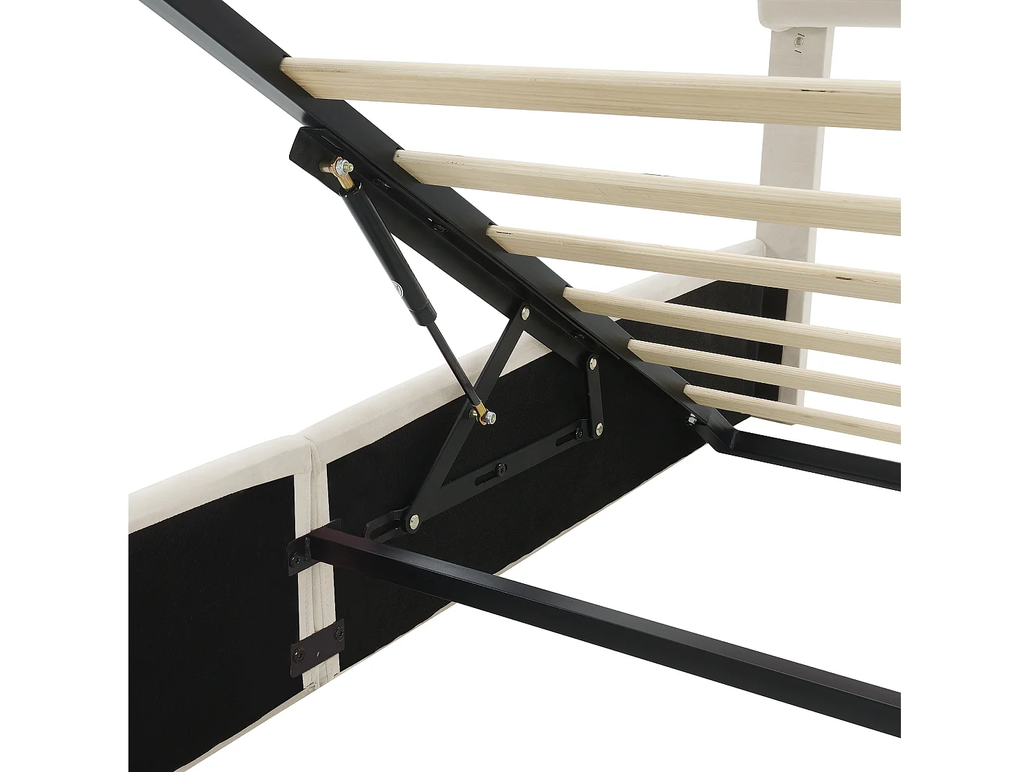 Lit Coffre 238x154x135 cm avec LED espace de rangement et deux tabourets de rangement Revêtement en velours en beige pour enfants et adolescents