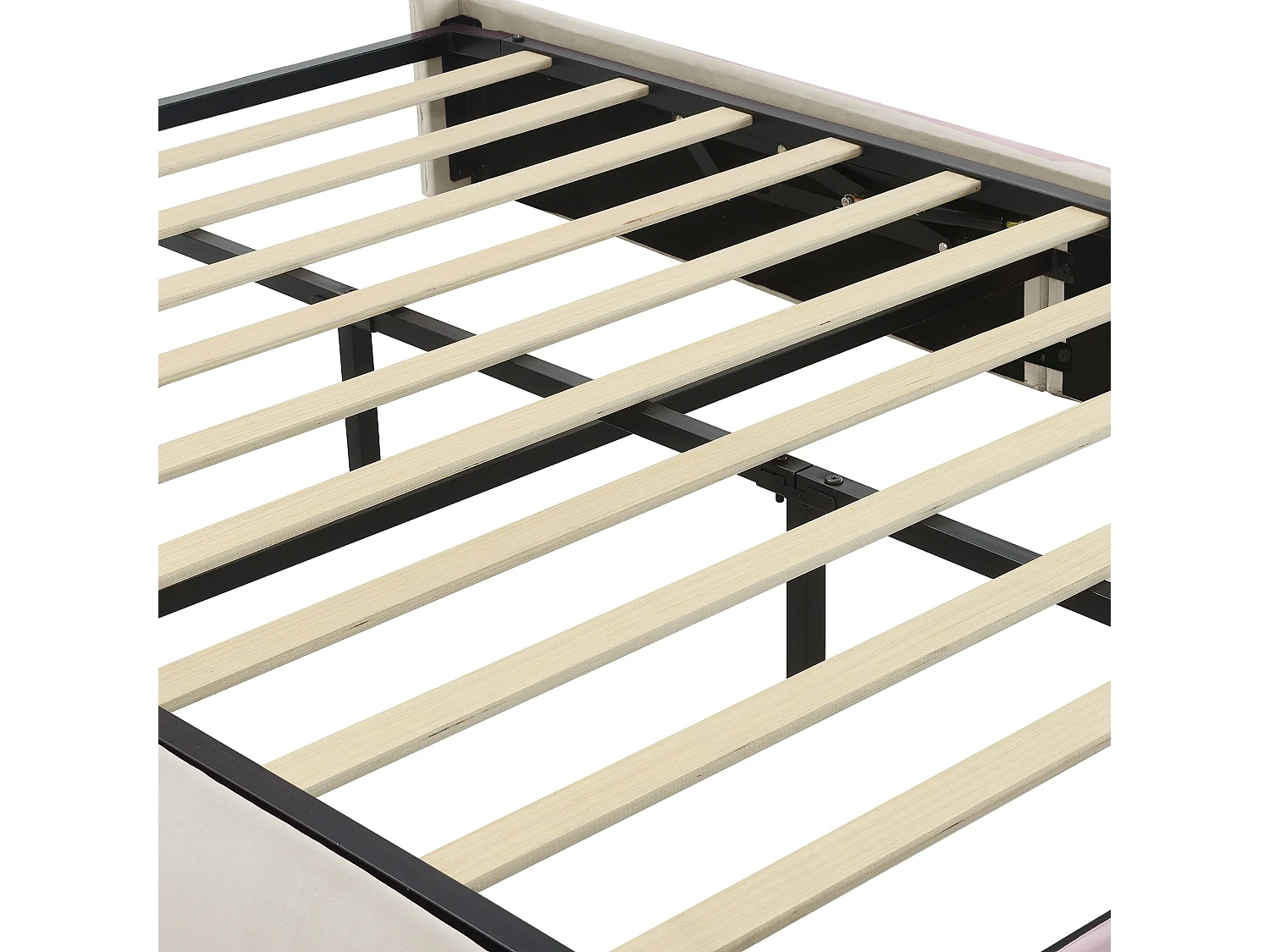 Lit Coffre 238x154x135 cm avec LED espace de rangement et deux tabourets de rangement Revêtement en velours en beige pour enfants et adolescents